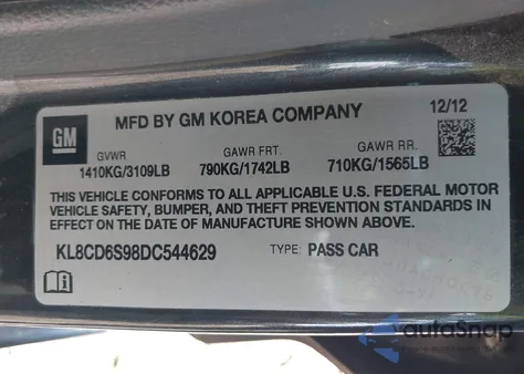 2013 Chevrolet Spark 1Lt Auto from USA, damaged, VIN KL8CD6S98DC544629